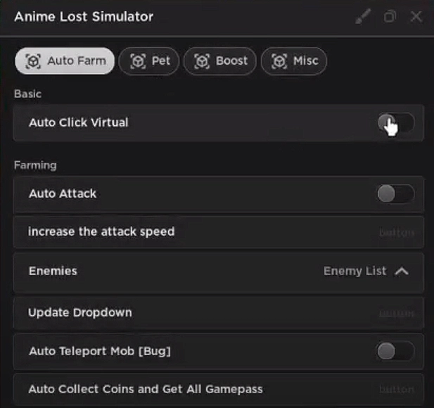 Anime Lost Simulator: Auto Collect Coins, Auto Attack, Auto Teleport Mob  Scripts